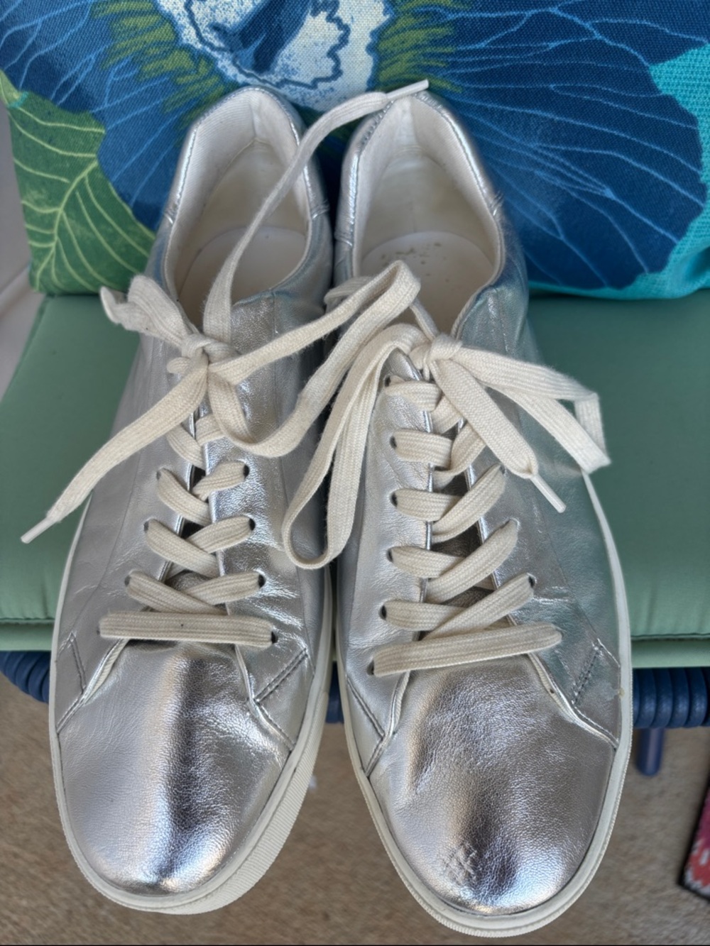 Silver Metallic Lace-Up Women's Sneakers